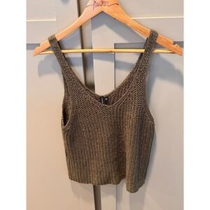 Moon & Madison Women XL Olive Green Knit Tank Top V-Neck Sleeveless Sweater Crop